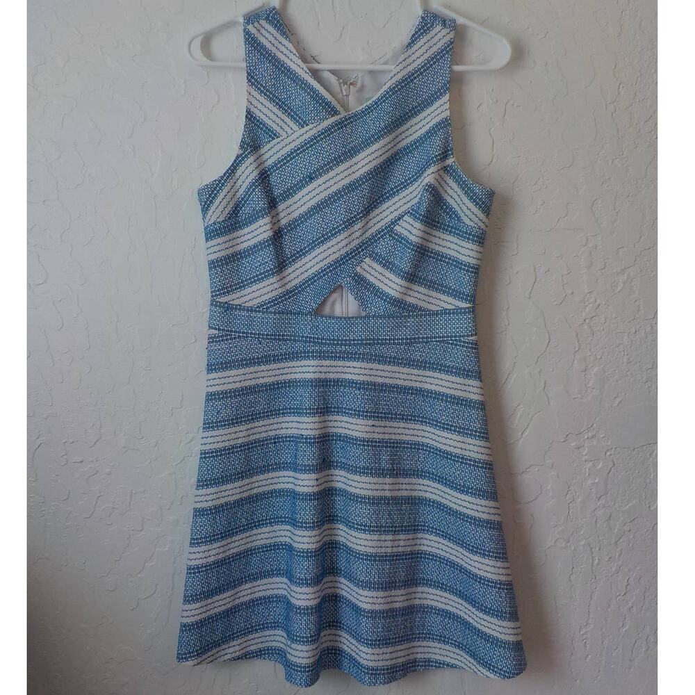 Cynthia Steffe CeCe Blue White Striped Dress Women 4 Stretch Casual Sleeveless
